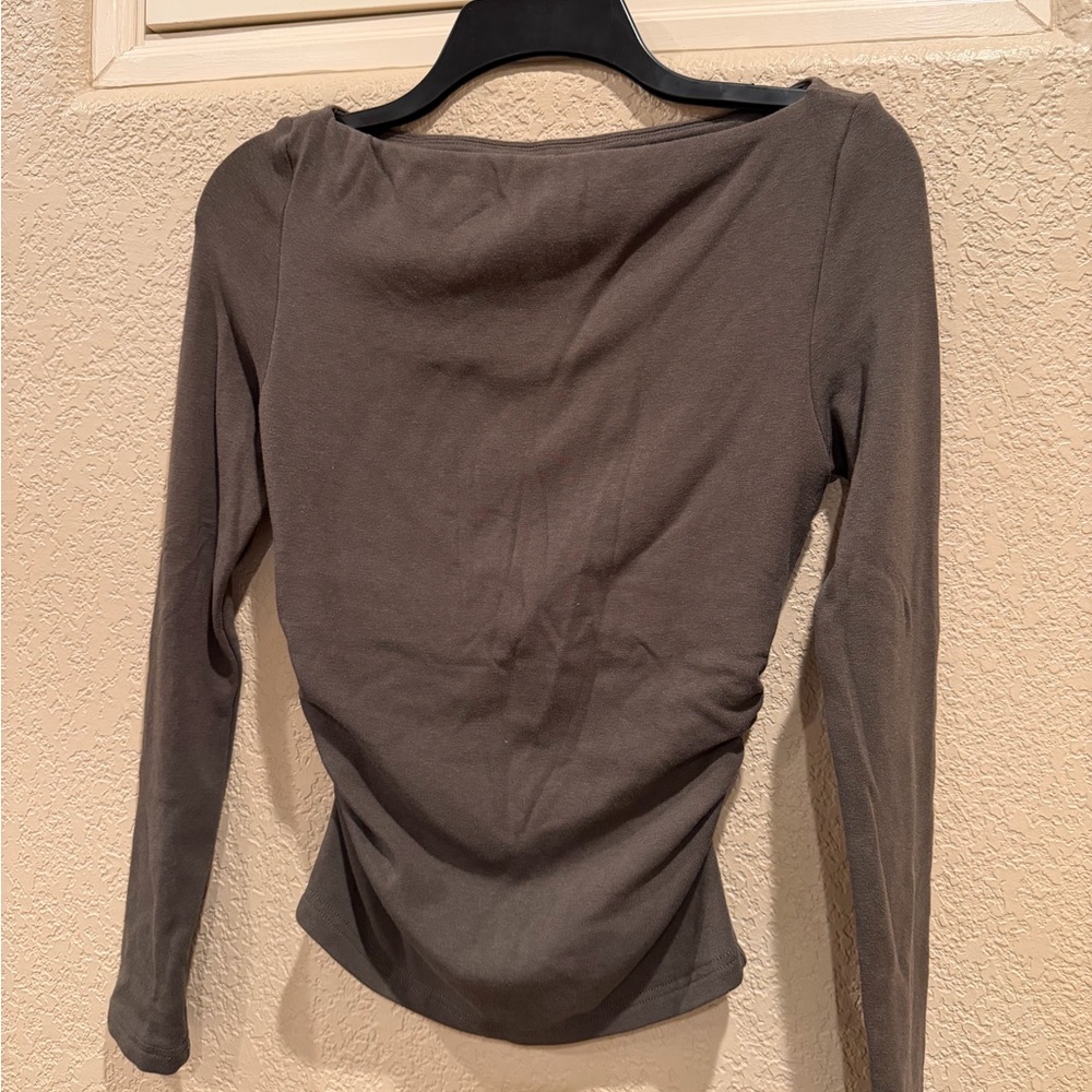 OGL ProWarm Eco-Mousse Modern Side Ruched Boatneck Brami Top - Forest Olive - Picture 4 of 9